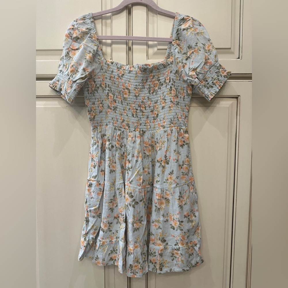 American Eagle Outfitters Blue Floral Smocked Dress